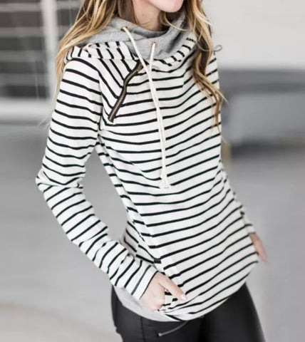 Women's double hooded striped sweatshirt - Ice Life Hockey