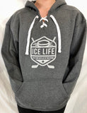 Gray Hockey Lace Up Ice Life Logo Hoodie- Unisex - Ice Life Hockey