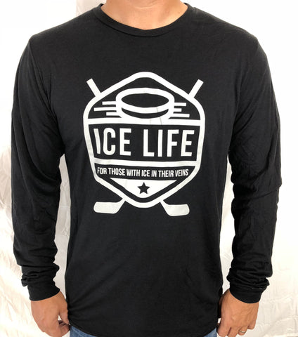 Black Ice Life Logo Long Sleeve T-shirt- Men's - Ice Life Hockey