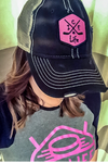 Ladies Distressed Black Trucker Style Patch Hat - Ice Life Hockey