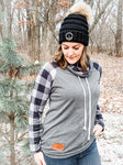 Gray plaid sleeve, cowl neck drawstring pullover - Ice Life Hockey