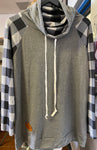 Gray plaid sleeve, cowl neck drawstring pullover - Ice Life Hockey