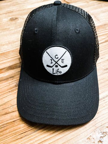 Black Mesh with Circle Patch Hat - Ice Life Hockey